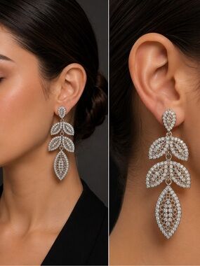 Elegant Silver Leaf Drop Earrings
